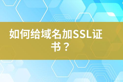 如何給域名加SSL證書？